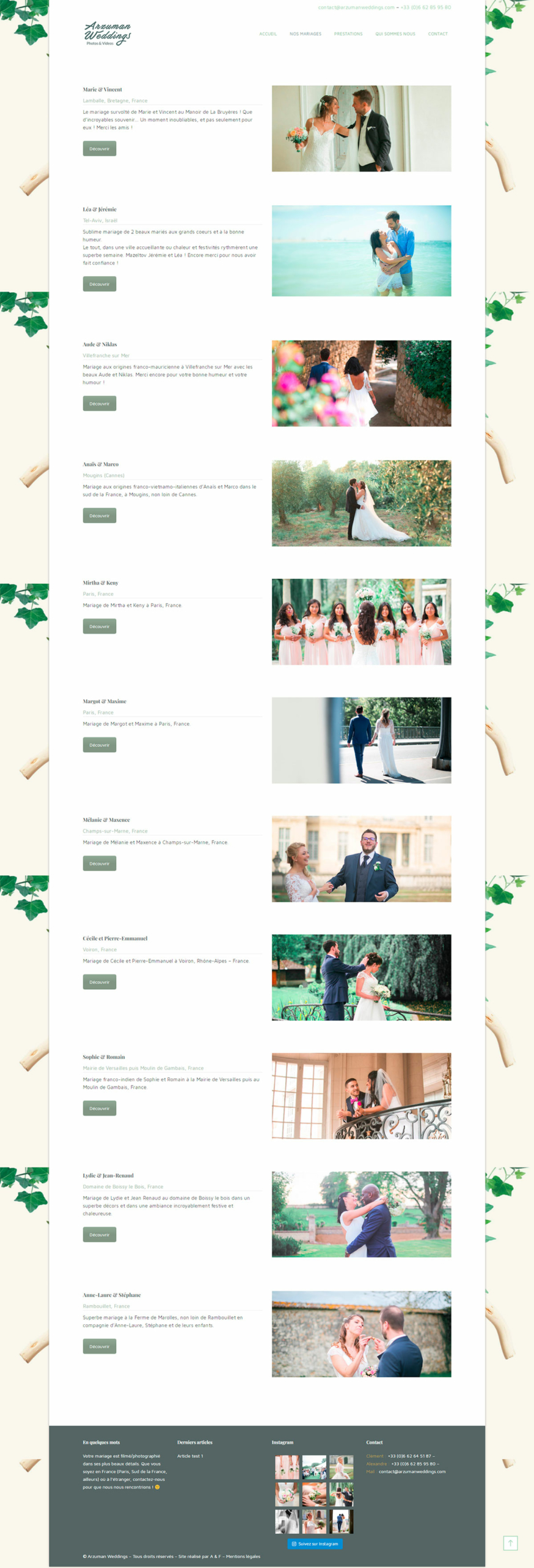 Refonte site web Arzuman Weddings - Laurent Forbault - Webmaster Freelance Paris